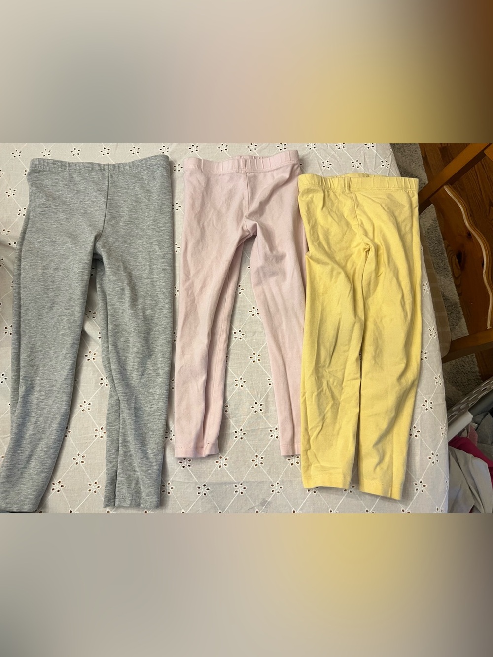 4T Girls' Cotton Leggings Trio — Gray, Light Pink & Yellow
